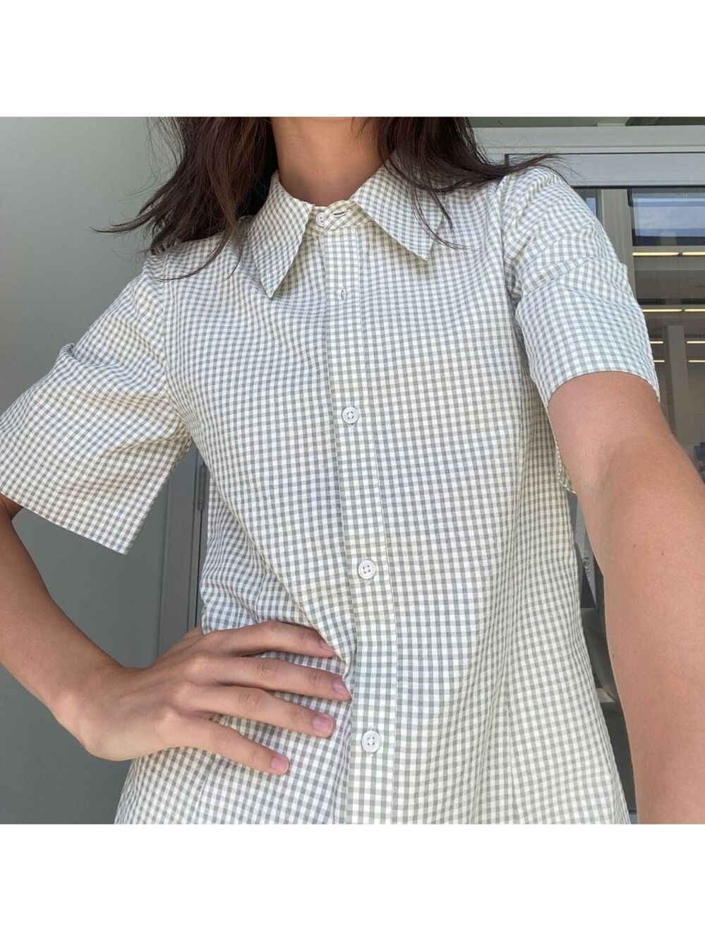 OAK + FORT COLLARED MINI GINGHAM DRESS - Picture 5 of 13